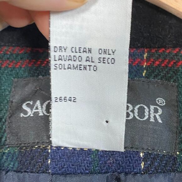 Vintage Sag Harbor Womens Tartan Plaid Wool Blend Blazer Size 14 Velvet Collar - Picture 6 of 9